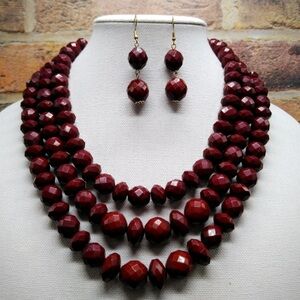 Elegant Maroon Beaded Necklace and Earring Set